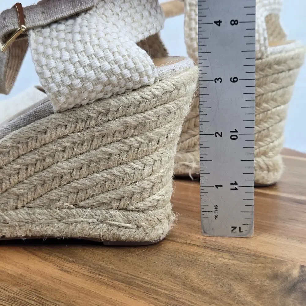 J. Crew Womens 6.5 White Canvas Espadrille Wedge Ankle Strap Casual Sandals